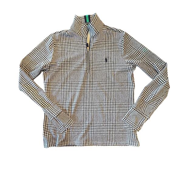 POLO GOLF Ralph Lauren 1/4 Zip Womens Large Houndstooth Long Sleeve Wicking Navy - Picture 1 of 5